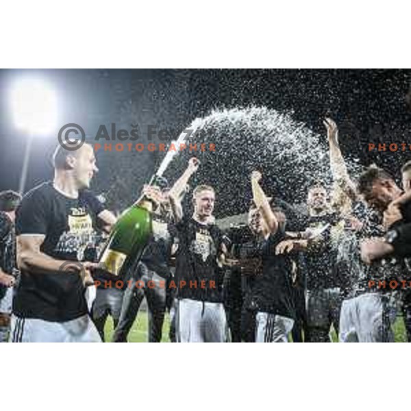 Zan Karnicnik celebrating after becoming champions of Prva liga Telekom Slovenije 2020/2021 in Ljudski vrt, Maribor, Slovenia on May 22, 2021