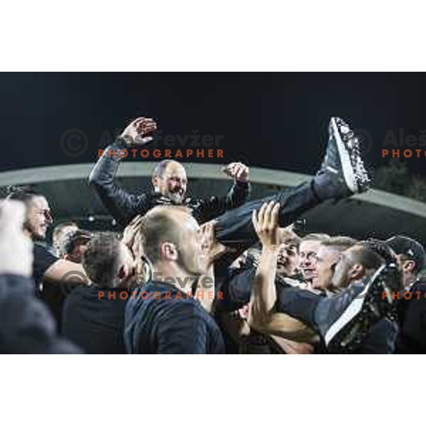Ante Simundza, head coach of Mura celebrating after becoming champions of Prva liga Telekom Slovenije 2020/2021 in Ljudski vrt, Maribor, Slovenia on May 22, 2021