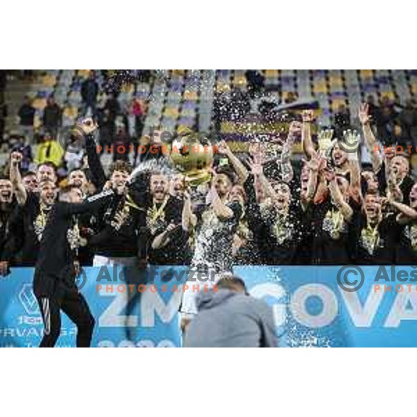 celebrating after becoming champions of Prva liga Telekom Slovenije 2020/2021 in Ljudski vrt, Maribor, Slovenia on May 22, 2021