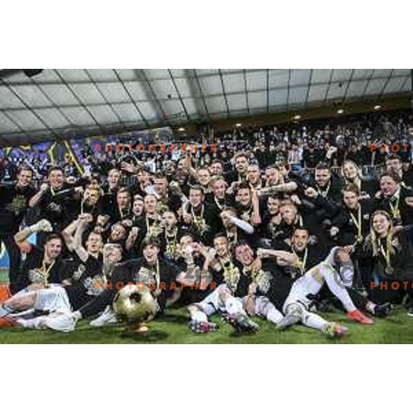 celebrating after becoming champions of Prva liga Telekom Slovenije 2020/2021 in Ljudski vrt, Maribor, Slovenia on May 22, 2021