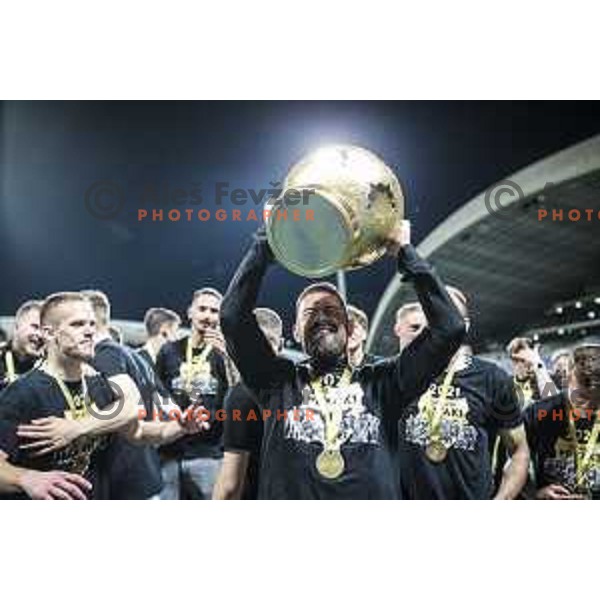 Amadej Marosa celebrating after becoming champions of Prva liga Telekom Slovenije 2020/2021 in Ljudski vrt, Maribor, Slovenia on May 22, 2021