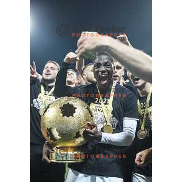 Samsindin Ouro celebrating after becoming champions of Prva liga Telekom Slovenije 2020/2021 in Ljudski vrt, Maribor, Slovenia on May 22, 2021