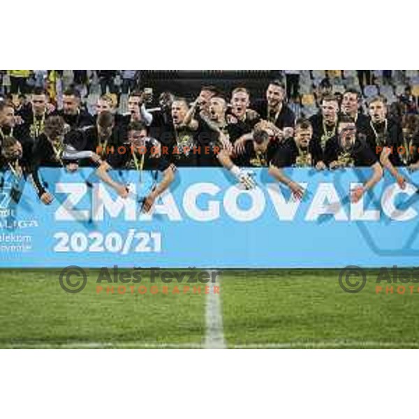 Tomi Horvat, Stanisa Mandic, Matko Obradovic, Klemen Sturm, Kevin Zizek, Luka Bobicanec celebrating after becoming champions of Prva liga Telekom Slovenije 2020/2021 in Ljudski vrt, Maribor, Slovenia on May 22, 2021