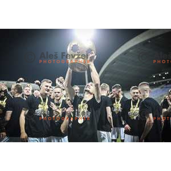 Stanisa Mandic celebrating after becoming champions of Prva liga Telekom Slovenije 2020/2021 in Ljudski vrt, Maribor, Slovenia on May 22, 2021