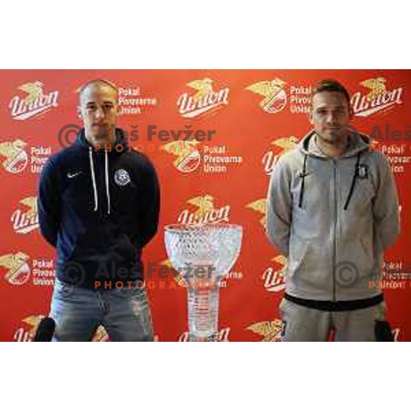 Zan Zaletel and Timi Max Elsnik at Press conference before Pivovarna Union Slovenian Cup Final in Ljubljana, Slovenia on May 23, 2021