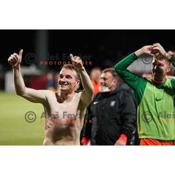 Players of Olimpija celebrate victory in Pivovarna Union Slovenian Cup Final between Koper and Olimpija in Koper, Slovenia on May 25, 2021