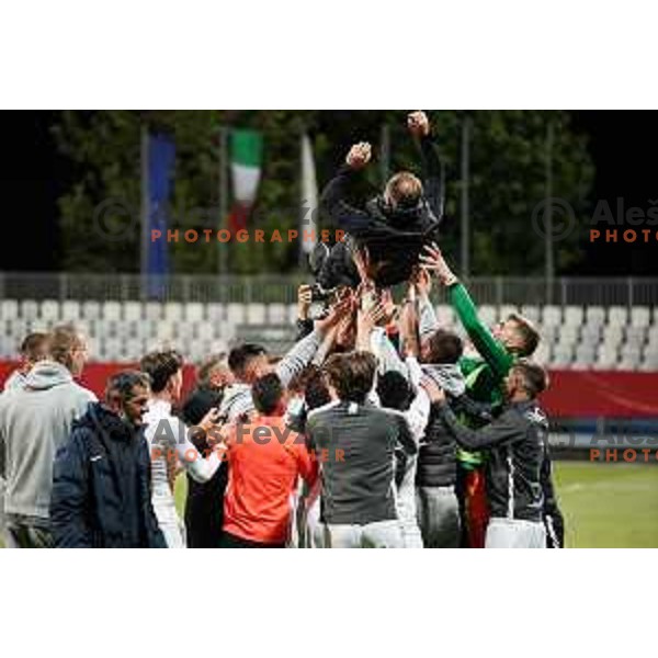 Players of Olimpija celebrate victory in Pivovarna Union Slovenian Cup Final between Koper and Olimpija in Koper, Slovenia on May 25, 2021