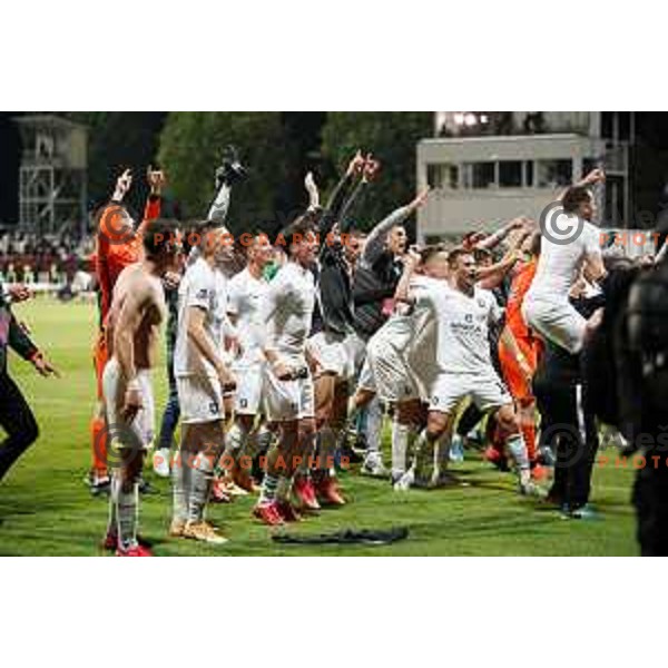 Players of Olimpija celebrate victory in Pivovarna Union Slovenian Cup Final between Koper and Olimpija in Koper, Slovenia on May 25, 2021