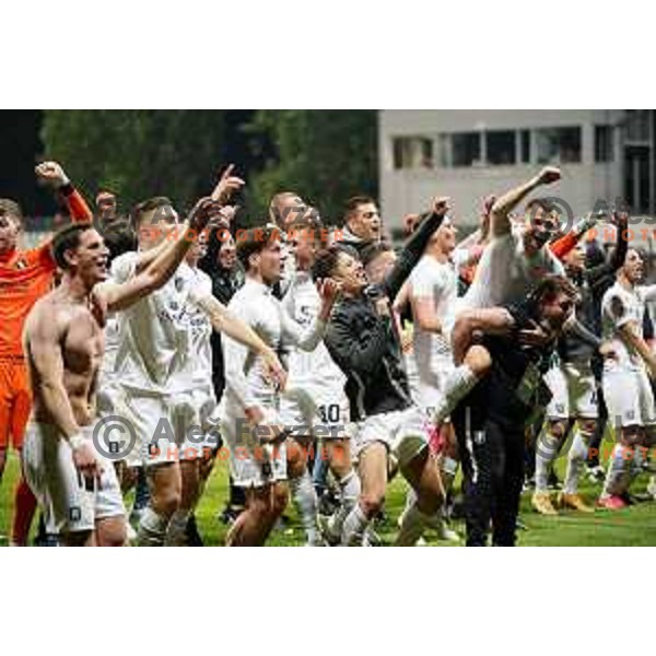 Players of Olimpija celebrate victory in Pivovarna Union Slovenian Cup Final between Koper and Olimpija in Koper, Slovenia on May 25, 2021