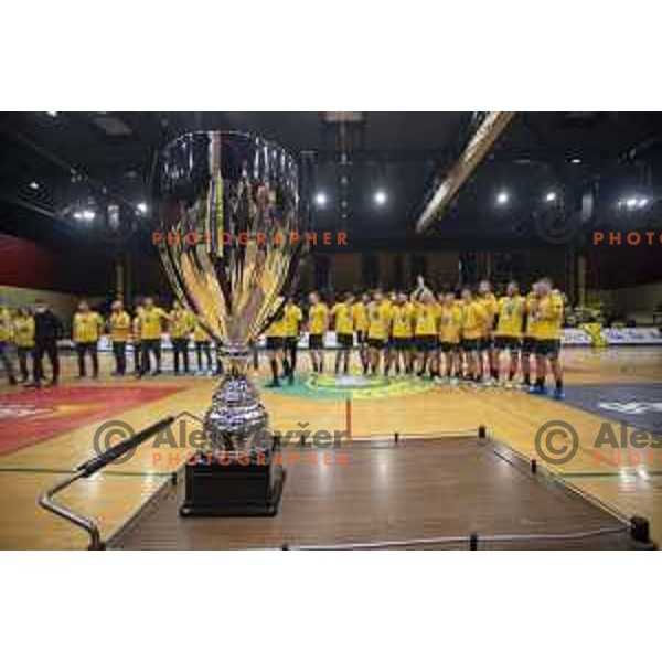 Players of Gorenje Velenje, Slovenian handball Champions in Velenje on May 29, 2021