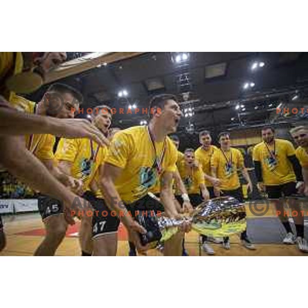 Players of Gorenje Velenje, Slovenian handball Champions in Velenje on May 29, 2021