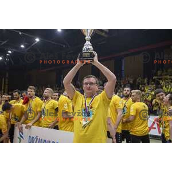 Players of Gorenje Velenje, Slovenian handball Champions in Velenje on May 29, 2021