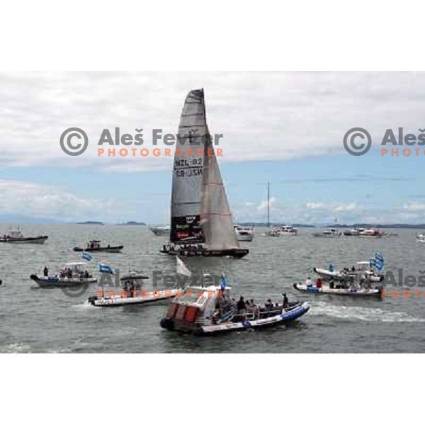 at America\'s Cup Final sailing match race between team New Zealand and team Alinghi in Auckland, New Zealand on March 2, 2003. Team Alinghi defeated Team New Zealand 5:0