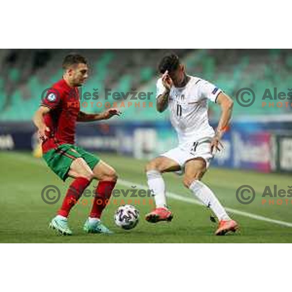 in action during match between Portugal and Italy in quarter-final of UEFA Under-21 Championship, Ljubljana, Slovenia on May 31, 2021