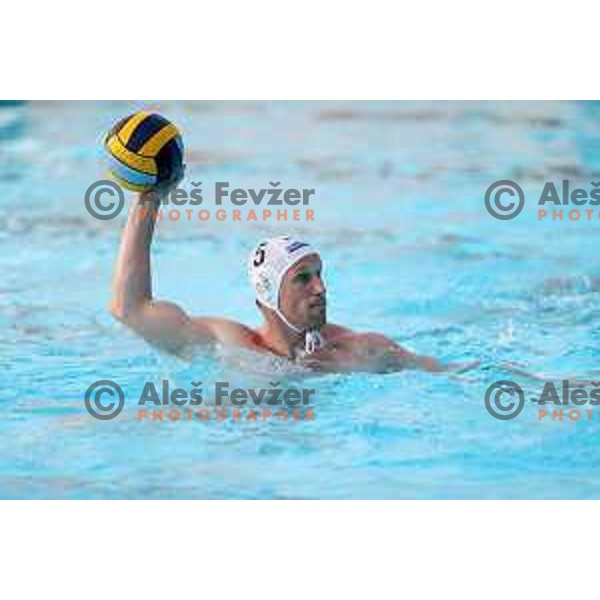 Matej Nastran of Calcit Kamnik in action during fourth match of the Waterpolo Final between Calcit Kamnik and Triglav in Kamnik, Slovenia on June 2, 2021