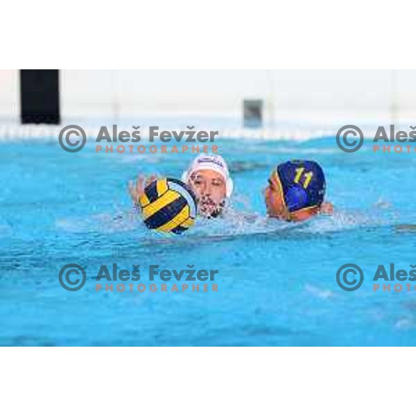 players of Calcit Kamnik celebrate Slovenian National Waterpolo Title after victory over Triglav Kranj in the fourth match of the Final in Kamnik, Slovenia on June 2, 2021