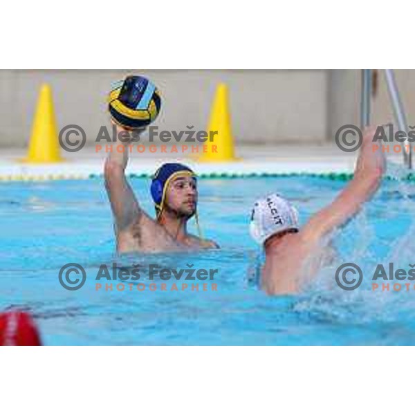 players of Calcit Kamnik celebrate Slovenian National Waterpolo Title after victory over Triglav Kranj in the fourth match of the Final in Kamnik, Slovenia on June 2, 2021
