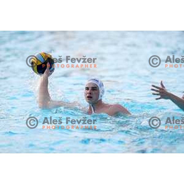 players of Calcit Kamnik celebrate Slovenian National Waterpolo Title after victory over Triglav Kranj in the fourth match of the Final in Kamnik, Slovenia on June 2, 2021