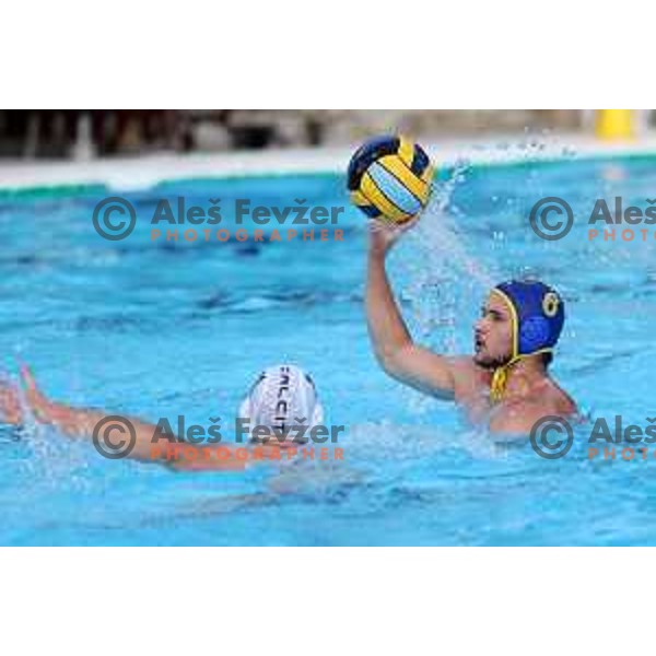 players of Calcit Kamnik celebrate Slovenian National Waterpolo Title after victory over Triglav Kranj in the fourth match of the Final in Kamnik, Slovenia on June 2, 2021