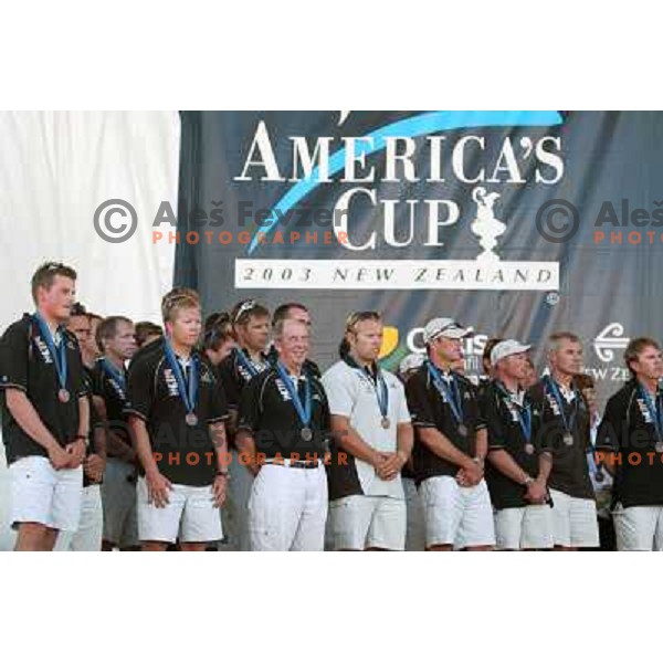 at America\'s Cup Final sailing match race between team New Zealand and team Alinghi in Auckland, New Zealand on March 2, 2003. Team Alinghi defeated Team New Zealand 5:0