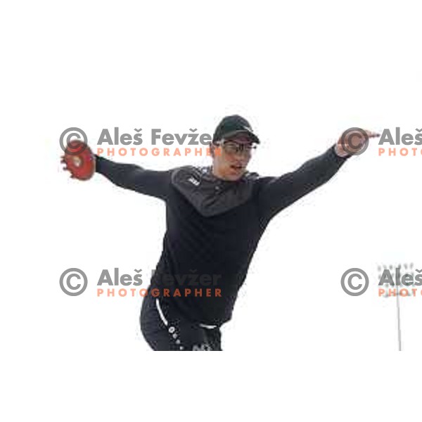 Kristjan Ceh competes in men\'s discus throw during second day of Slovenian Athletics National Championship in Kranj on June 6, 2021
