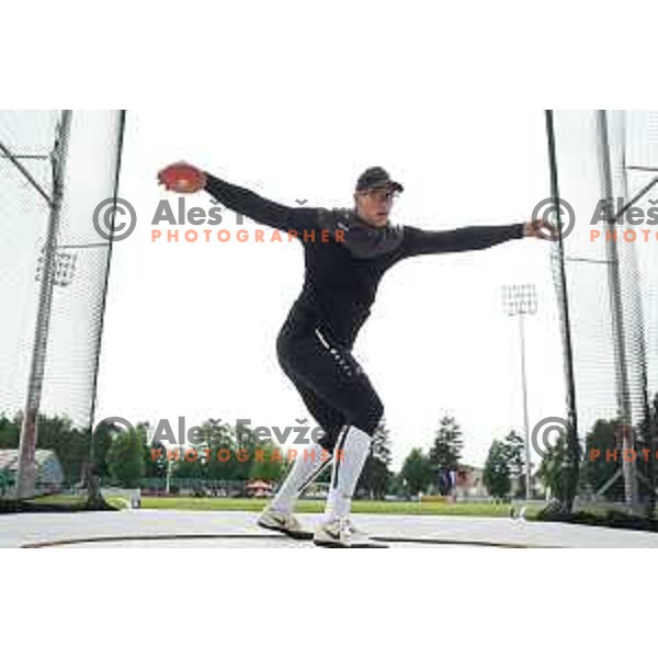 Kristjan Ceh competes in men\'s discus throw during second day of Slovenian Athletics National Championship in Kranj on June 6, 2021