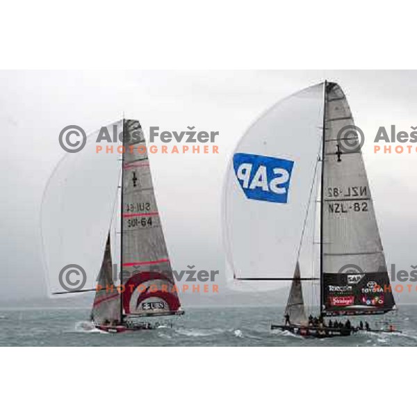 at America\'s Cup Final sailing match race between team New Zealand and team Alinghi in Auckland, New Zealand on March 2, 2003. Team Alinghi defeated Team New Zealand 5:0