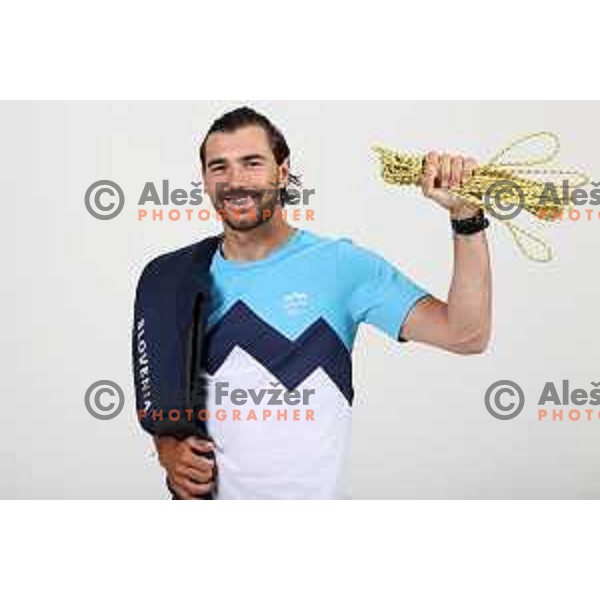 Zan Luka Zelko, member of Slovenia Olympic Sailing team for Tokyo Summer Olympic games during photo shooting in Ljubljana, Slovenia on June 14, 2021