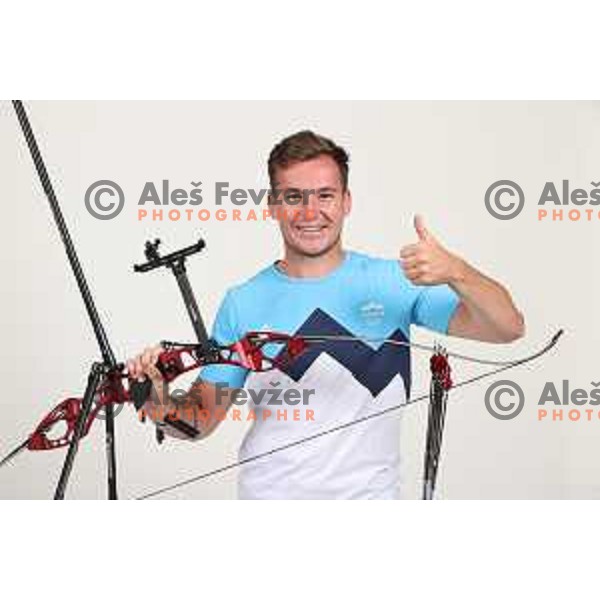 Ziga Ravnikar, member of Slovenia Olympic Archery team for Tokyo Summer Olympic games during photo shooting in Ljubljana, Slovenia on June 29, 2021