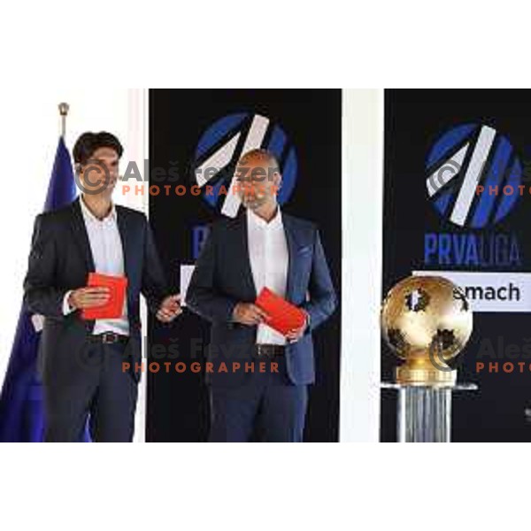 Miha Penko and Dejan Obrez at official draw for Prva liga Telemach 2021-2022 at NNC Brdo, Slovenia on July 1, 2021