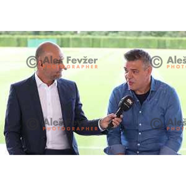 Dejan Obrez and Savo Milosevic, head coach of Olimpija at official draw for Prva liga Telemach 2021-2022 at NNC Brdo, Slovenia on July 1, 2021