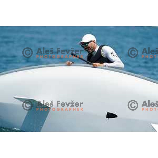 Zan Luka Zelko, member of Slovenia Sailing team for Tokyo 2020 Summer Olympic games during practice session in Portoroz, Slovenia on July 7, 2021