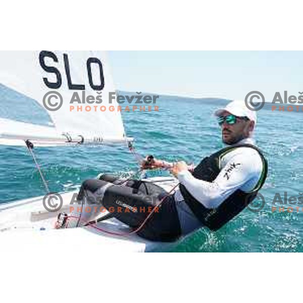 Zan Luka Zelko, member of Slovenia Sailing team for Tokyo 2020 Summer Olympic games during practice session in Portoroz, Slovenia on July 7, 2021