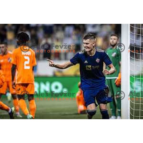 Nino Zugelj celebrating during UEFA Europa Conference League qualifier football match between Maribor and Urartu in Ljudski vrt, Maribor, Slovenia on July 8, 2021