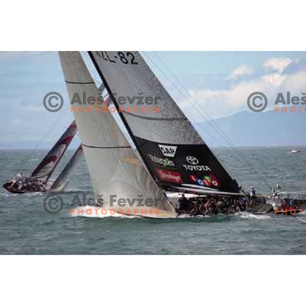 at America\'s Cup Final sailing match race between team New Zealand and team Alinghi in Auckland, New Zealand on March 2, 2003. Team Alinghi defeated Team New Zealand 5:0