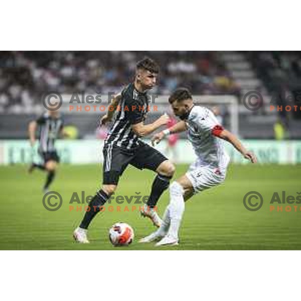in action during UEFA Champions League qualifier football match between Mura and Shkëndija in Fazanerija, Murska Sobota, Slovenia on July 13. 2021