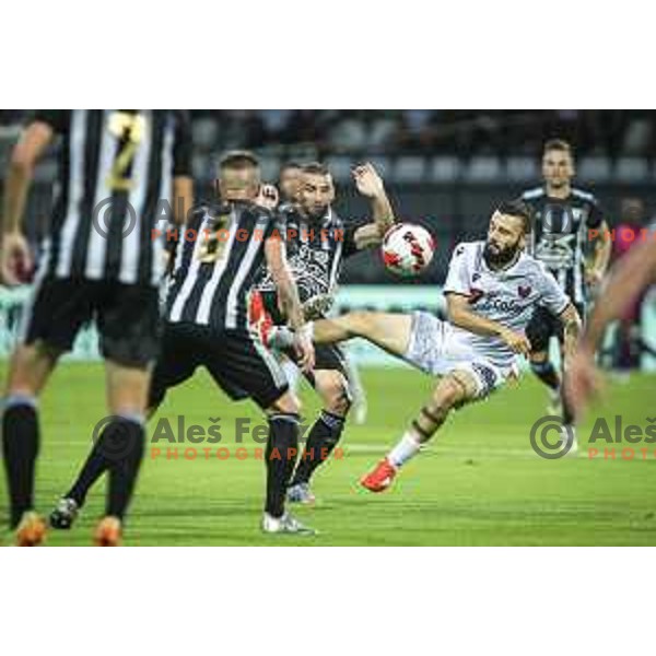 Nino Kouter in action during UEFA Champions League qualifier football match between Mura and Shkëndija in Fazanerija, Murska Sobota, Slovenia on July 13. 2021