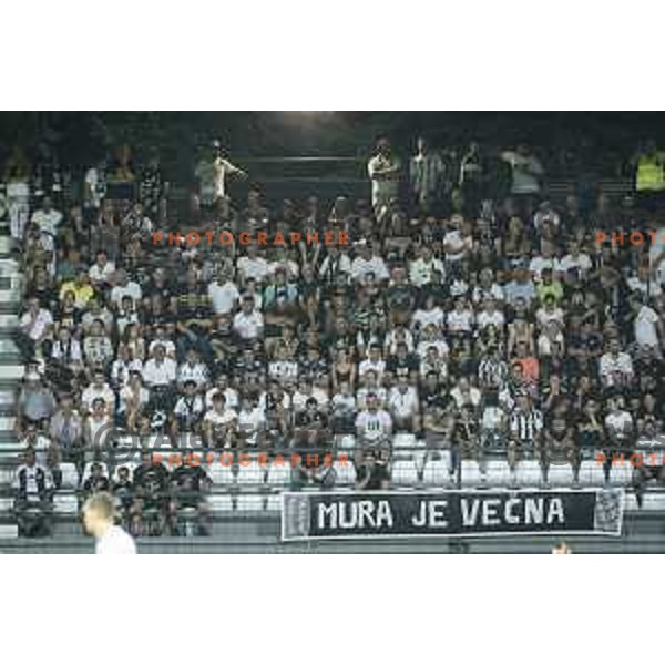 Fans of Mura during UEFA Champions League qualifier football match between Mura and Shkëndija in Fazanerija, Murska Sobota, Slovenia on July 13. 2021