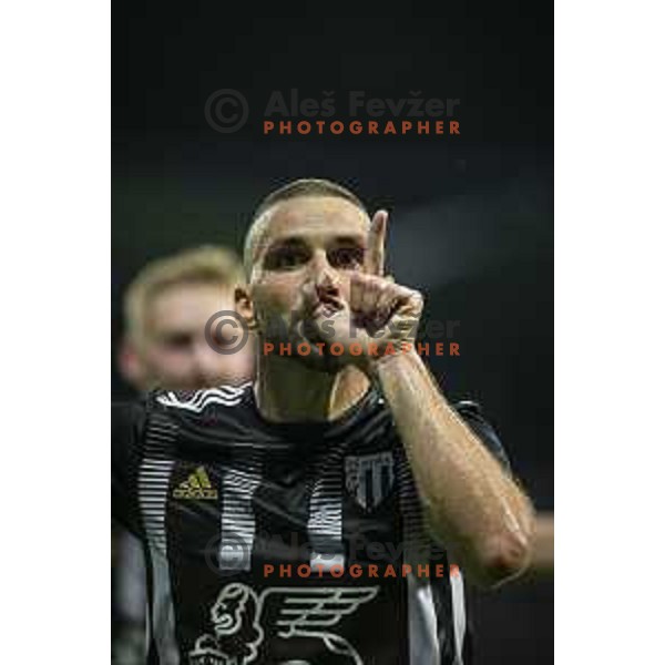 Nino Kouter celebrating during UEFA Champions League qualifier football match between Mura and Shkëndija in Fazanerija, Murska Sobota, Slovenia on July 13. 2021