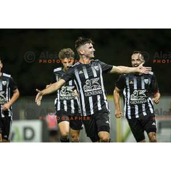 Mihael Klepac celebrating during UEFA Champions League qualifier football match between Mura and Shkëndija in Fazanerija, Murska Sobota, Slovenia on July 13. 2021