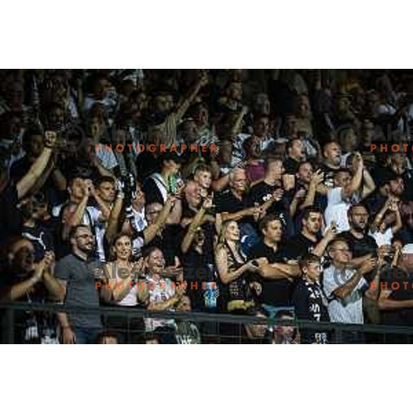 Fans of Mura celebrating during UEFA Champions League qualifier football match between Mura and Shkëndija in Fazanerija, Murska Sobota, Slovenia on July 13. 2021