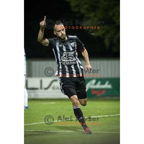 Ziga Kous celebrating during UEFA Champions League qualifier football match between Mura and Shkëndija in Fazanerija, Murska Sobota, Slovenia on July 13. 2021