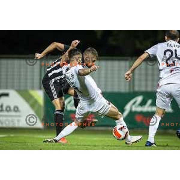 in action during UEFA Champions League qualifier football match between Mura and Shkëndija in Fazanerija, Murska Sobota, Slovenia on July 13. 2021