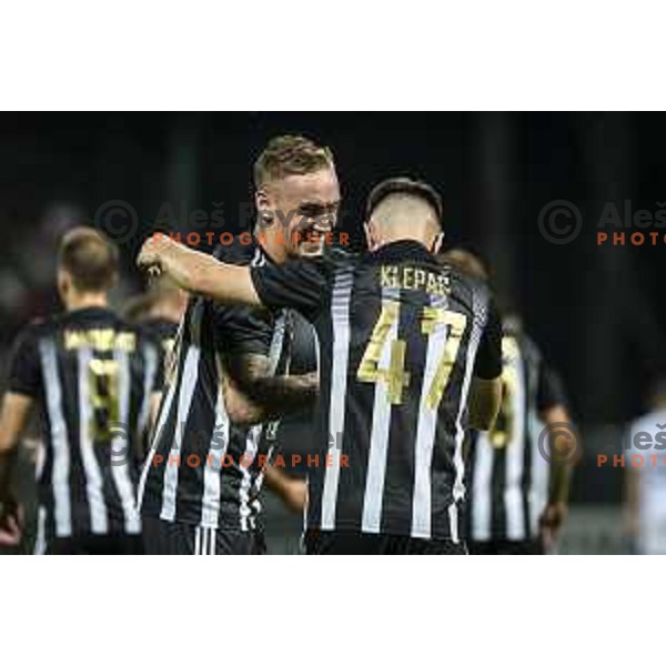 in action during UEFA Champions League qualifier football match between Mura and Shkëndija in Fazanerija, Murska Sobota, Slovenia on July 13. 2021