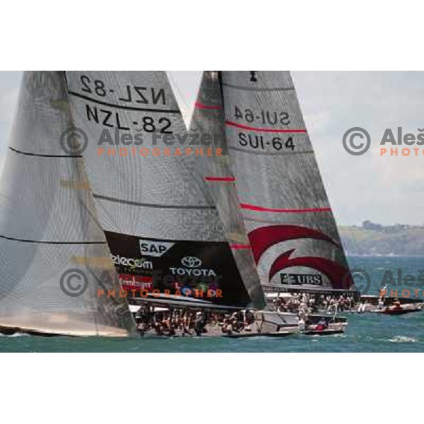 at America\'s Cup Final sailing match race between team New Zealand and team Alinghi in Auckland, New Zealand on March 2, 2003. Team Alinghi defeated Team New Zealand 5:0