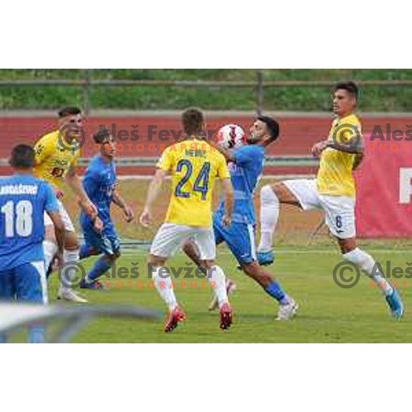 Zan Nikolic and Mtija Krizan in action during Prva Liga Telemach football match between Bravo and Kalcer Radomlje in Ljubljana, Slovenia on July 16, 2021