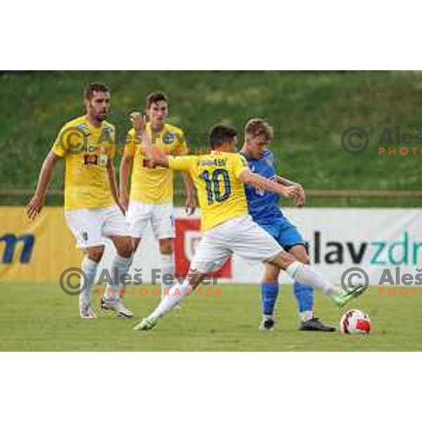 Martin Kramaric and Gal Primc in action during Prva Liga Telemach football match between Bravo and Kalcer Radomlje in Ljubljana, Slovenia on July 16, 2021
