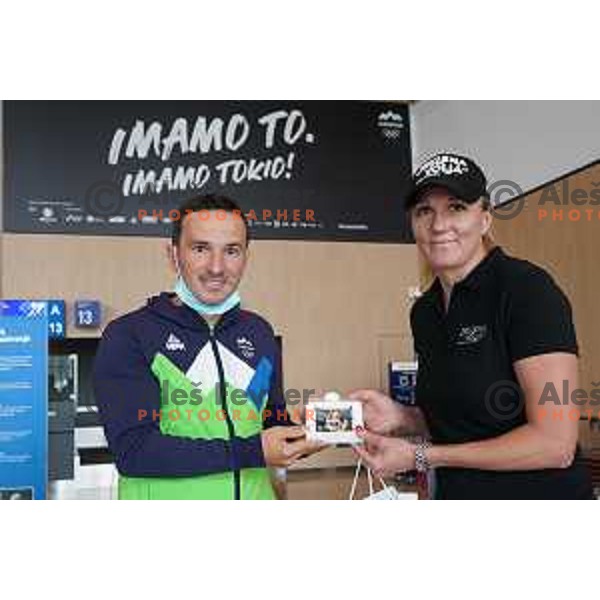Bojan Tokic of Slovenia Olympic Table Tennis team during farewell meeting Petra Majdic of Slovenska bakla at Ljubljana Airport, Brnik on July 17, 2021