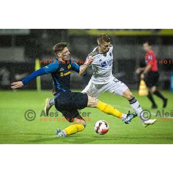 Maj Mittendorfer vs Vid Koderman in action during Prva liga Telemach football match between Celje and Maribor in Arena z’Dežele, Celje, Slovenia on July 18, 2021