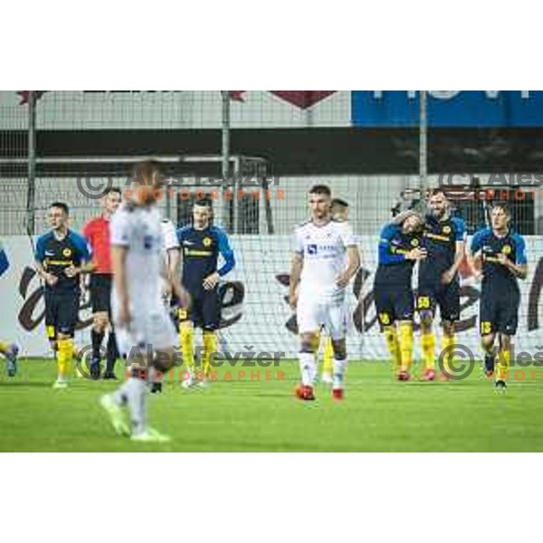 Zan Zaletel, Zan Medved and other players of Celje celebrating during Prva liga Telemach football match between Celje and Maribor in Arena z’Dežele, Celje, Slovenia on July 18, 2021